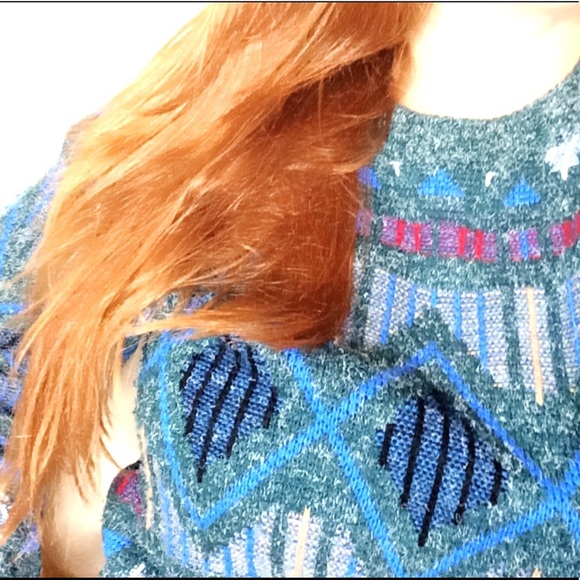 Vintage sweater Grandpa crew pullover jumper Aztec oversized sweatshirt striped - Picture 4 of 8